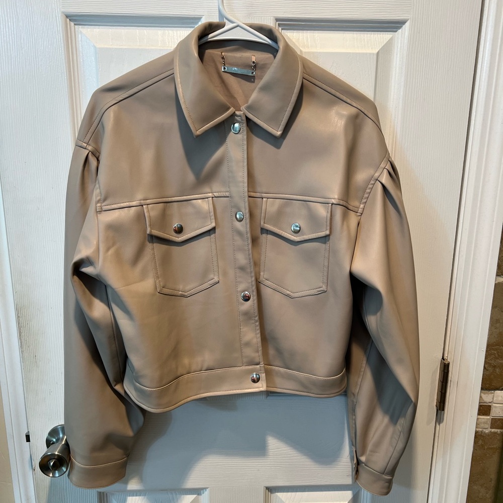 Tahari Beige Leather Jacket for Women